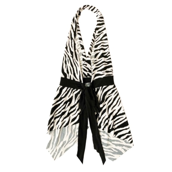 💎Black And White Zebra Striped Scarf Halter Top - Picture 2 of 4